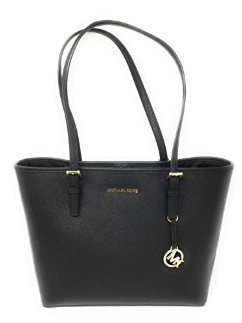 Michael Kors Black Jet Set Leather Tote with Gold MK Charm